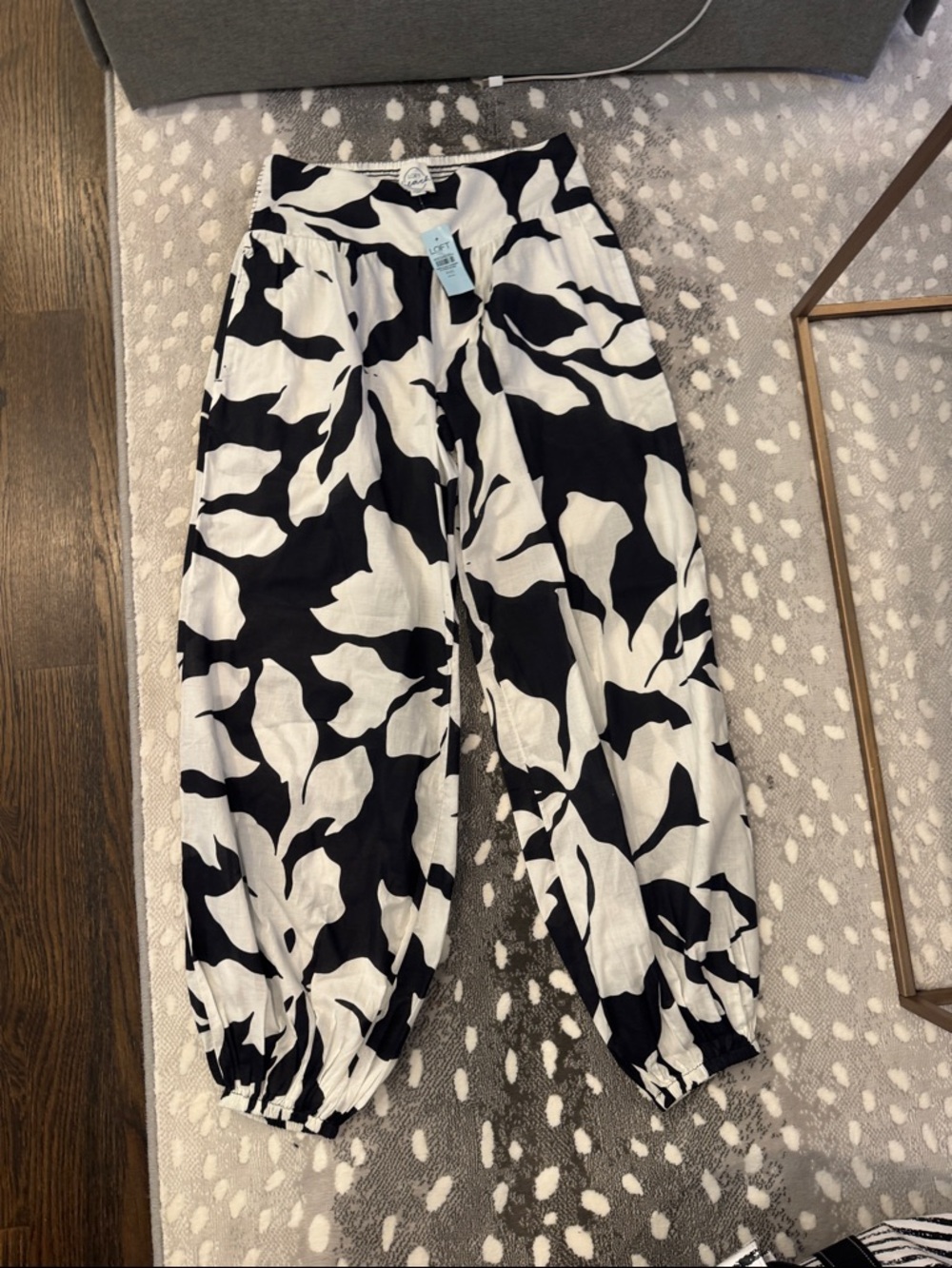 LOFT Black and White Patterned Wide-Leg Pants